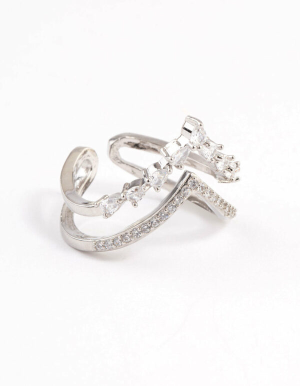 Rhodium Elegant V Ring